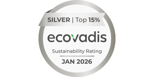 Ecovadis Silver Sustainability Rating badge, Top 15%, January 2026.