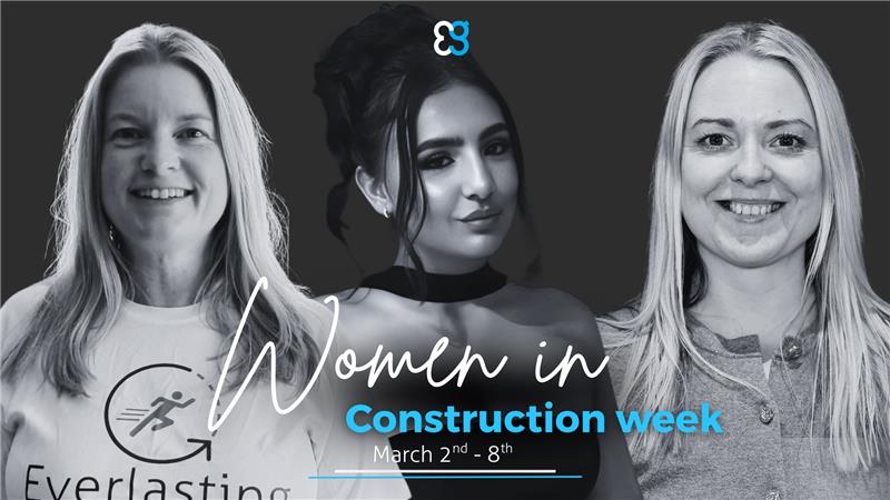 Three women smiling, Sam Fedzin, Charlotte Maclean, Jen Selman, celebrating Women in Construction Week, 1–7 March. Everlast Group